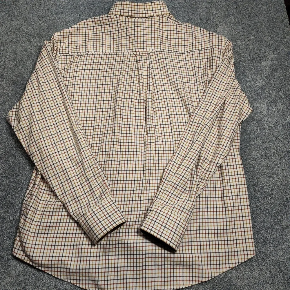 Cabelas Mens Long Sleeve Plaid Button Up Shirt Brown Tan Pocket Casual L